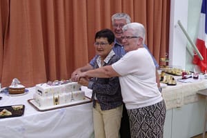 Cutting the annivesary cake